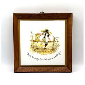 Holly Hobbie Wooden Framed Porcelain Picture Vintage
